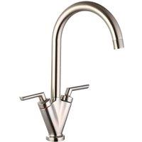 Balterley 2 Lever Pull-Out Kitchen Mixer Tap Rounded Swivel Spout Brushed Nickel in Silver