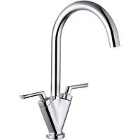 Balterley Dual Lever Pull-Out Kitchen Mixer Tap Rounded Swivel Spout, Chrome in Silver