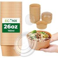 MANTRARAJ 26oz(750ml) Disposable Kraft Salad Bowl with Lid Takeaway Bowl x 300 in Brown