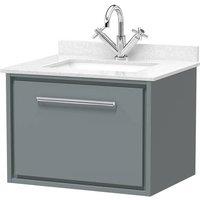 Balterley 600mm Wall Hung Single Drawer with Marble Worktop Basin - Coastal Grey