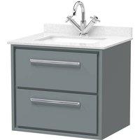 Balterley 600mm Wall Hung 2 Drawer Vanity & Marble Worktop Basin - Coastal Grey