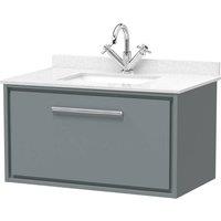 Balterley 800mm Wall Hung Single Drawer with Marble Worktop Basin - Coastal Grey