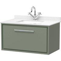 Balterley 800mm Wall Hung Single Drawer with Marble Worktop Basin - Fern Green