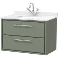 Balterley 800mm Wall Hung 2 Drawer Vanity with Marble Worktop Basin - Fern Green