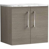 Balterley Level 600mm Wall Hung 2 Door Unit with Laminate Worktop - Solace Oak in Brown