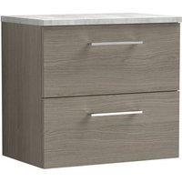 Balterley Level 600mm Wall Hung 2 Drawer Unit with Laminate Worktop - Solace Oak in Brown