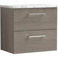 Balterley Level 600mm Wall Hung 2 Drawer Unit with Laminate Worktop Solace Oak in Brown