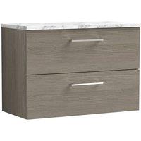 Balterley Level 800mm Wall Hung 2 Drawer Unit with Laminate Worktop Solace Oak in Brown