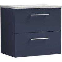 Balterley Level 600mm Wall Hung 2 Drawer Unit & Laminate Worktop - Midnight Blue