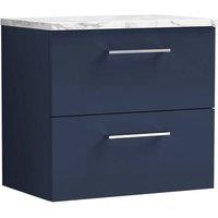 Balterley Level 600mm Wall Hung 2 Drawer Unit & Laminate Worktop Midnight Blue