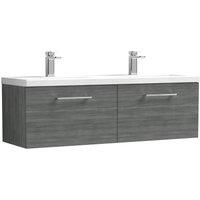 Balterley Level 1200mm Wall Hung 2 Drawer Unit Double Basin Anthracite Woodgrain in Grey