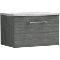 Balterley Level 600mm Wall Hung 1 Drawer, Laminate Worktop Anthracite Woodgrain in Grey