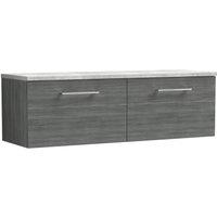 Balterley Level 1200mm Wall Hung 2 Drawer, Laminate Worktop Anthracite Woodgrain in Grey