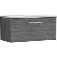 Balterley Level 800mm Wall Hung 1 Drawer, Laminate Worktop, Anthracite Woodgrain in Grey