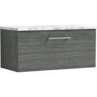 Balterley Level 800mm Wall Hung 1 Drawer Laminate Worktop - Anthracite Woodgrain in Grey