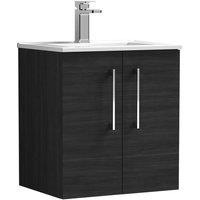 Balterley Modern Bathroom 2 Soft Close Door Wall Hung Vanity Unit, Black, 500mm in Black