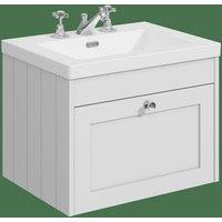Balterley 600mm Wall Hung 1 Drawer Unit with Basin 3 Tap Hole - Satin White