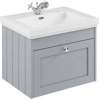Balterley 600mm Wall Hung 1 Drawer Unit & Classic Basin 1 Tap Hole - Satin Grey