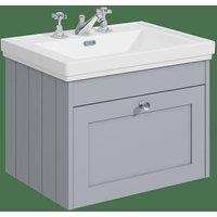 Balterley 600mm Wall Hung 1 Drawer Unit & Classic Basin 3 Tap Hole - Satin Grey