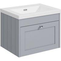 Balterley 600mm Wall Hung 1 Drawer Unit with Basin No Tap Hole - Satin Grey