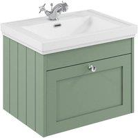 Balterley 600mm Wall Hung 1 Drawer Unit & Classic Basin 1 Tap Hole - Satin Green
