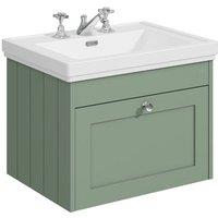 Balterley 600mm Wall Hung 1 Drawer Unit & Classic Basin 3 Tap Hole - Satin Green