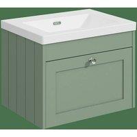 Balterley 600mm Wall Hung 1 Drawer Unit with Basin No Tap Hole - Satin Green