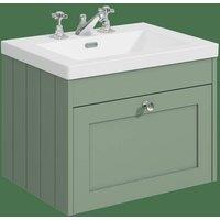 Balterley 600mm Wall Hung 1 Drawer Unit with Basin 3 Tap Hole - Satin Green