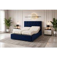 PARADISE BEDS LTD Luxury Madrid Mobility Bed With Mattress & Headboard in Dark Blue | Size: Small Single