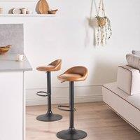 Wyld and Coco Golden Brown Faux Leather Bar Stools Set 2 Swivel Adjustable Height