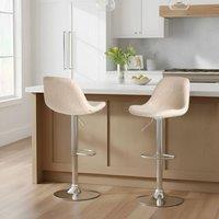 Wyld and Coco Set 2 Beige Boucle Bar Stools Swivel Gas Lift Adjustable Height