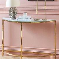 Wyld and Coco Half Moon Console Table White Matte Tempered Glass Top Gold