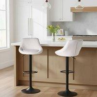 Wyld and Coco Set of 2 Adjustable Gas-Lift Bar Stools Light Grey Fabric
