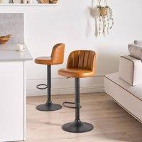 Wyld and Coco Bar Stool Set of 2 Golden Brown Faux Leather Swivel Adjustable