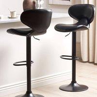 Wyld and Coco Set of 2 Black Faux Leather Swivel Bar Chairs with Gas Lift