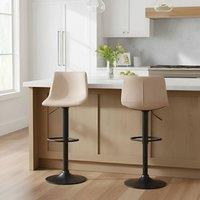 Wyld and Coco Set 2 Light Beige Faux Leather Bar Stools Swivel Gas Lift Black