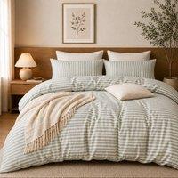 Grace Ultra Soft Reversible Duvet Cover Set Hidden Zip Corner Ties Bedding in Pale Green | Size: Double