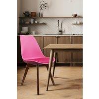 Fusion Living Soho Plastic Dining Chair with Squared Dark Wood Legs in Bright Pink