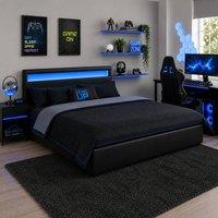 Harmin LED Gaming Ottoman Bed 4ft Small Double Black Storage Bed Frame | Size: EU Double