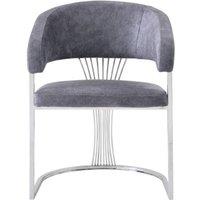 HOME LUXE INTERIOR Grey Porado Leatheraire Dining Chair | Silver Frame Luxury Seating
