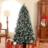 HOMCOM Artificial Pine Christmas Tree with Pinecones, Steel Base in Green | Size: 6ft