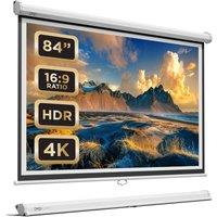 DMD Collective 84 Manual Pull Down Projector Screen with Wall Mount in White