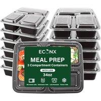 ECONX Meal Prep Food Container With Lid 3 Compartment 34oz Plastic Lunch Box in Black | Size: 50 Pieces