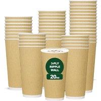 ECONX 25 X 20oz Disposable Coffee Cups Triple Wall Ripple Brown Paper Cup | Size: 500 Piece