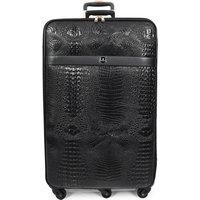 House of Leather PU Leather Croc-Print Luggage Hybrid Shell Lightweight Elite Black | Size: Large