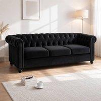 Sofaya Hampton 3 Seater Chesterfield Sofa Velvet Soft Cushion Couch in Black