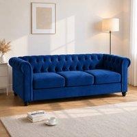 Sofaya Hampton 3 Seater Chesterfield Sofa Velvet Soft Cushion Couch in Blue