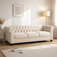 Sofaya Hampton 3 Seater Chesterfield Sofa Velvet Soft Cushion Couch in Cream