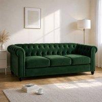Sofaya Hampton 3 Seater Chesterfield Sofa Velvet Soft Cushion Couch in Green