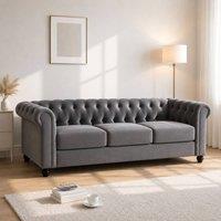 Sofaya Hampton 3 Seater Chesterfield Sofa Velvet Soft Cushion Couch in Grey
